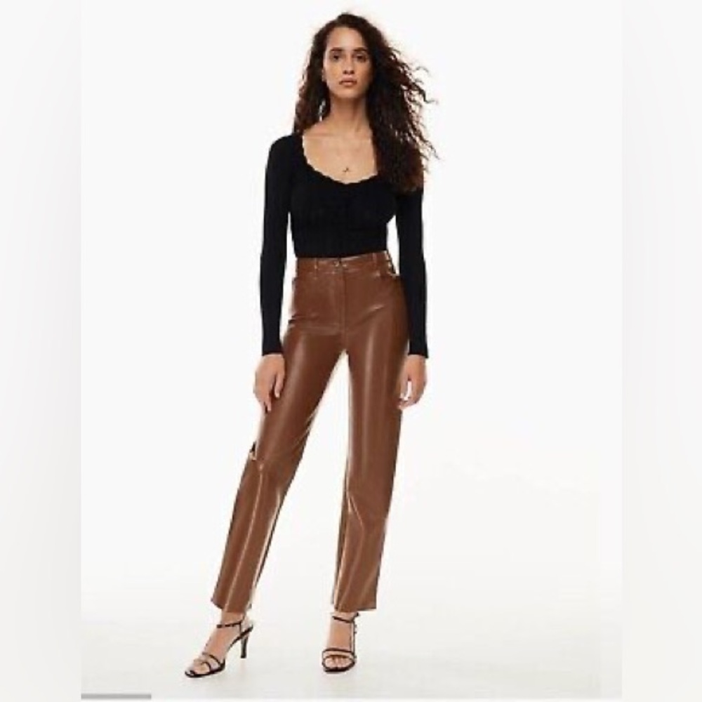 Brown Aritzia Wilfred leather Melina pants